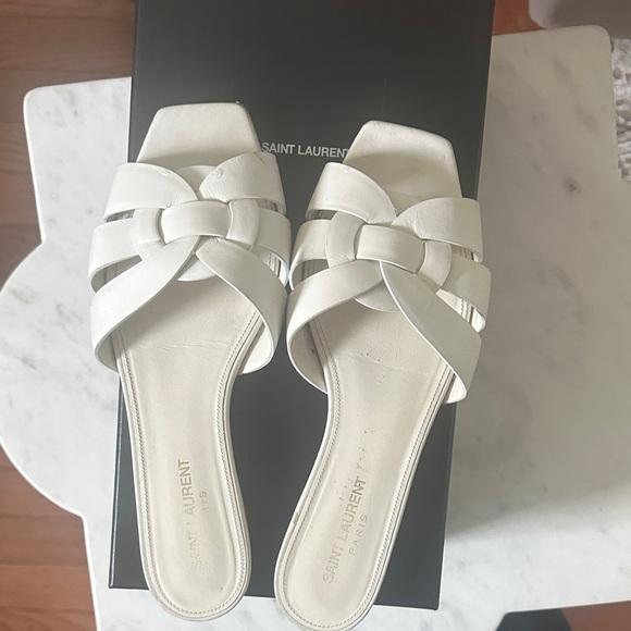 Saint Laurent White Tribute Women's Sandals Size 38 - Picture 1 of 8